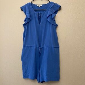Madewell 100% Silk Blue Romper Open Back XS